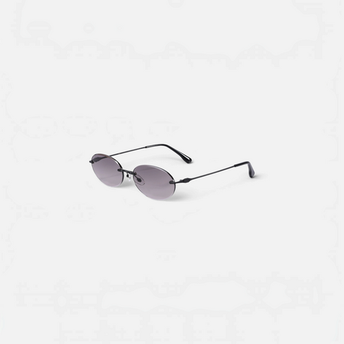 Miraje rimless oval sunglasses featuring sleek black metal frames and sophisticated grey gradient lenses.